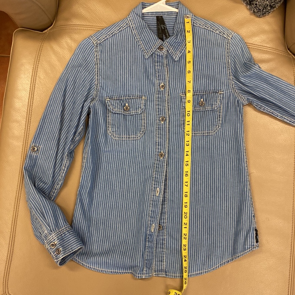 Seven 7 Striped Denim Shirt - Size Small - Picture 11 of 11